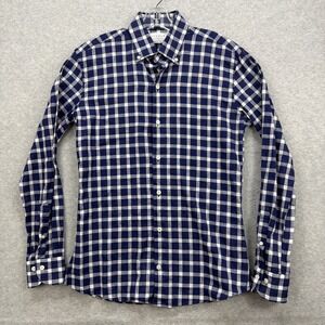 Ledbury Shirt Mens Medium 15.5 Blue Gingham Check Tailored‎ Fit Slim Linen Blend
